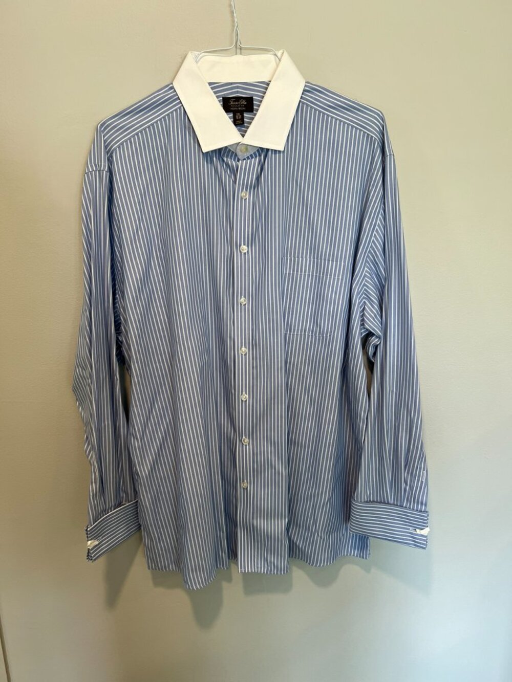 Tasso Elba Blue White Striped Non-Iron Dress Shirt XXL 18.5 36-37